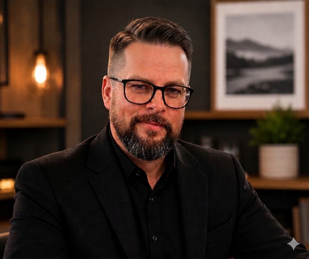 Mark Norman, mortgage broker, in his office